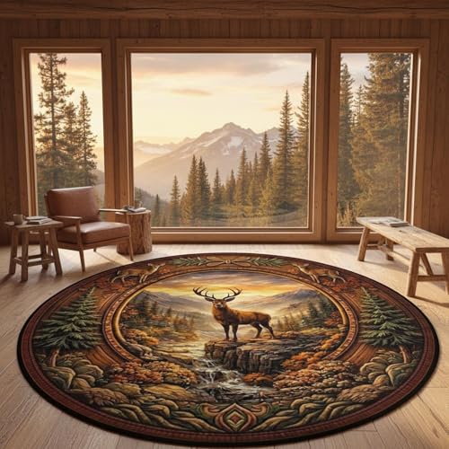 Tapete redondo Deer 6' estilo Boho miniatura 2
