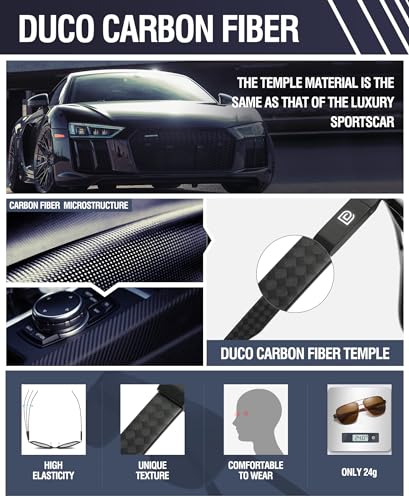 Image of DUCO Aviator Sunglasses for Men Women Carbon Fiber Polarized Sunglasses Men UV Protection for Driving Golf Fishing 3051