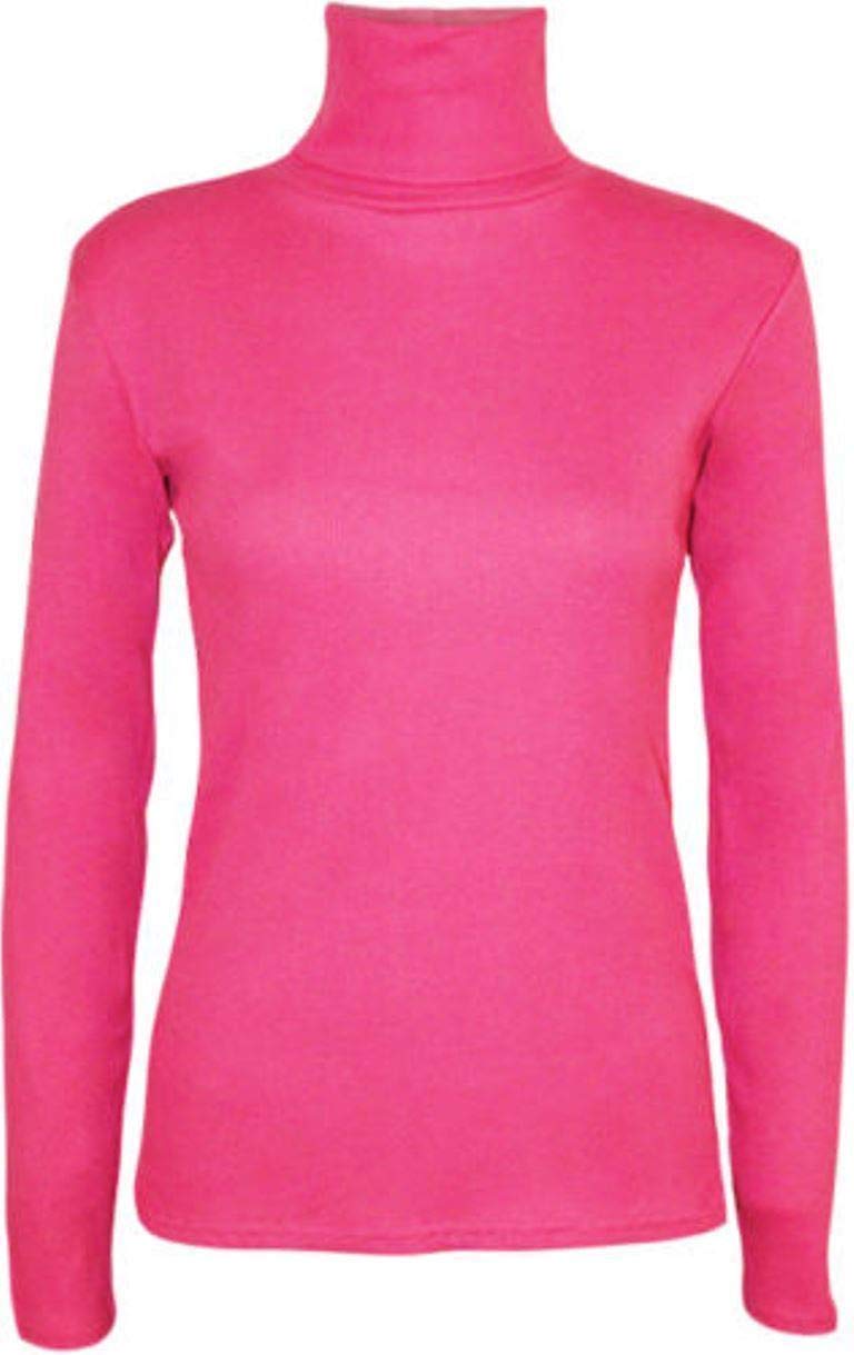 Fashion Lovers Women Stretch Plain Polo Turtle Roll Neck Jumper Fuchsia