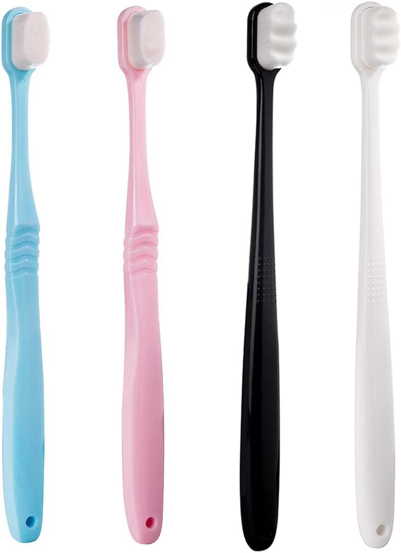 DI QIU REN Extra Soft Toothbrush for Sensitive Gums, Micro-Nano Manual Toothbrush with 20000 Soft Floss Bristle for Gum Care, Protect Fragile Gums Good Cleaning Effect (4 Pack)