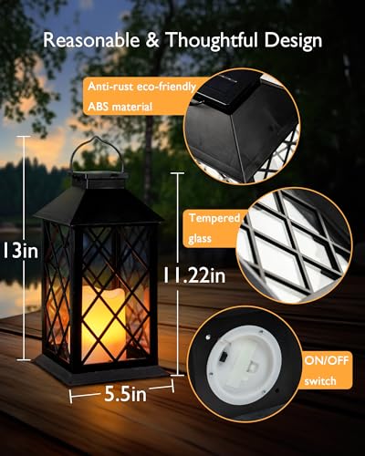 Homemory Solar Lanterns Outdoor Waterproof Hanging with Flickering Flameless Candles, 2 Pack 13'' Garden Outdoor Lantern Decorative for Patio Front Porch Backyard Balcony Cabin Outside Table(Black) - Image 6