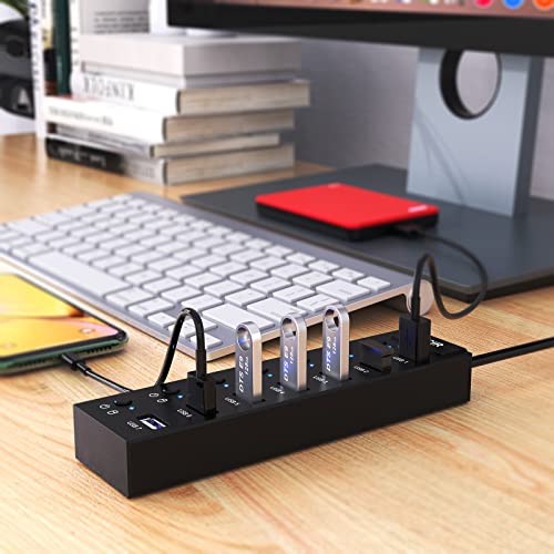 Mfcir-Powered-USB-Hub-7-Port-USB-Data-20-Hub-Multi-Port-USB-Splitter-with-Individual-OnOff-Switches-and-5V2A-Power-Adapter-Charging-USB-Extension-Multiple-for-MacBookLaptopPCComputer
