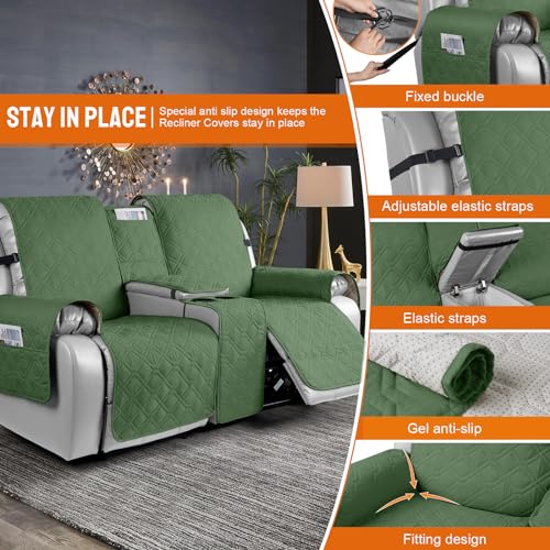 Image of VANSOFY Loveseat Recliner Cover with Console 100% Waterproof Sofa Slipcovers Non-Slip Reclining Couch Cover Split Sofa Covers Furniture Protector for Pets, Dogs(Vine Green)