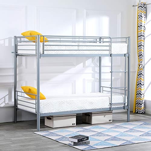 Bonnlo Metal Bunk Bed Twin Over Twin With High Guard Rail And Non-Slip Flat Step, Twin Bunk Beds For Kids/Teens/Adults, Heavy Duty Bunk Beds Gray #TOP1