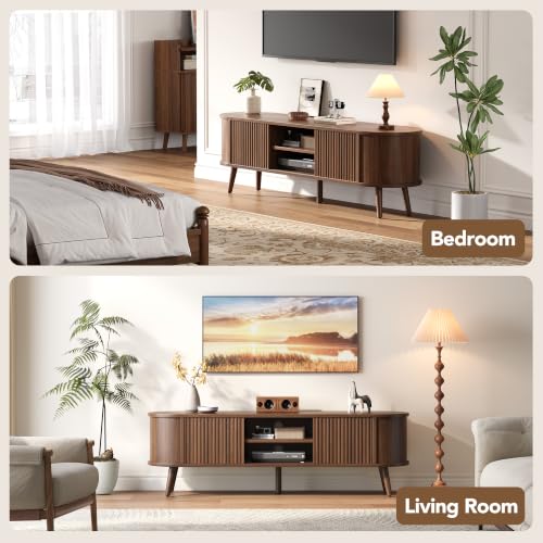 58" Mid Century Modern TV Stand for TVs up to 60 Inch, TV Console, Walnut by Decofy - Used condition - Image 6