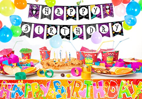 Nightmare Theme Birthday Banner Before Christmas Nightmare Birthday Party Decorations Supplies Jack Skellington And Sally Themed Birthday Banner For Kids Adults Birthday Party Indoor Outdoor Decors #TOP4