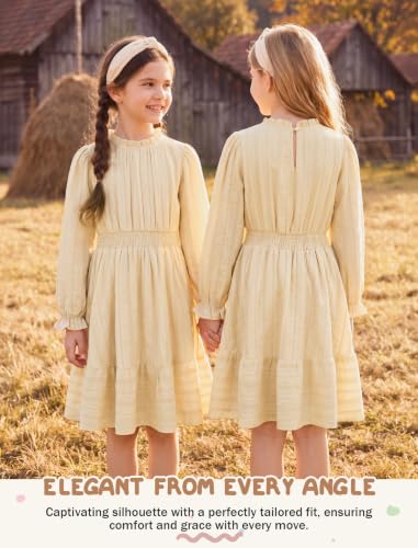 HOZIY Dresses for Girls 8-10 Fall Apricot Vestidos para Niñas Midi Dress - image 3
