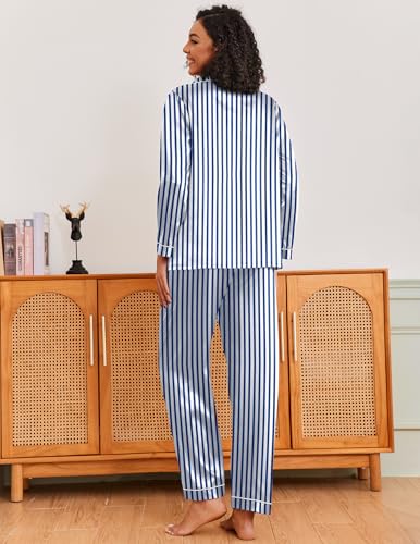 Image of Ekouaer Pajamas for Women Silk Satin Button Down Long Sleeve Pajama Sets