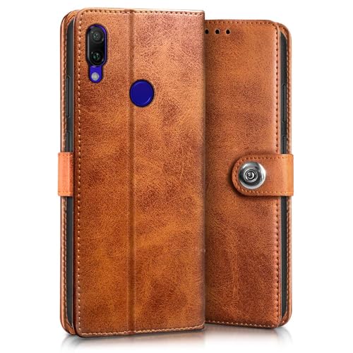 Image of WOW IMAGINE Shock Proof Flip Cover Back Case for Xiaomi Mi Redmi Note 7 | 7 Pro | 7S (Magnetic Button Flip Case | Wallet Pockets & Stand | Leather Finish | Alder Brown)