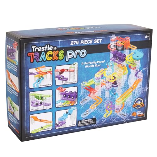 Image of Fat Brain Toys Trestle Tracks Pro Marble Run Set, 274-Piece Modular Marble Track, STEM Toys for Kids, Fun Science Kits for Girl and Boy Ages 8-13+ | Modular, slow-motion marble run building set. Open-ended creative construction. STEAM learning. Kids, tweens, ages 8 and up.