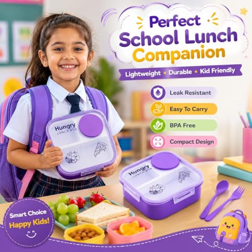 Image of Premium Insulated Lunch Box for Office & School | Leakproof Tiffin Box with Airtight Lid | Food Grade BPA Free Container | Keeps Food Fresh Hot & Cold | Portable Lunch Box for Men Women (Purple)