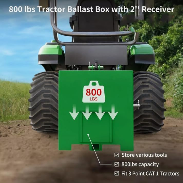 Ballast Box 3 Pt Hitch 800LBS Counterweight for Cat 1 Tractor Steel Heavy Duty