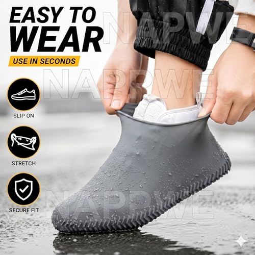 Image of Shoe Cover for Rain Waterproof, Silicone Shoe Covers Waterproof Reusable, Non Slip Rain Shoe Covers for Men Women Kids, Waterproof Shoe Covers for Rain (Grey, Medium)