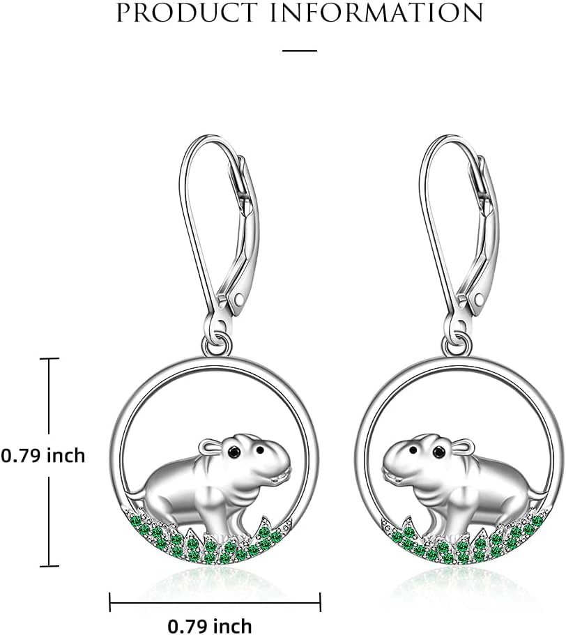 Hippo Earrings for Women Sterling Silver Hippopotamus Earrings Cute Animal Dangle Hoop Hypoallergenic Fun Hippo Jewelry Charms Christmas Gifts