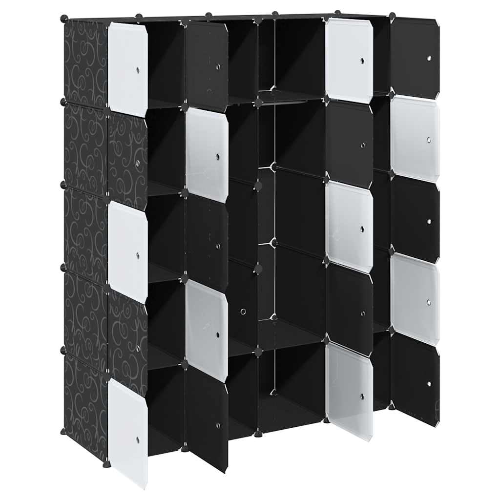 System regałów z 20 kostkami z polipropylenu, drążki do zawieszania i drzwi, 144,5 x 46,5 x 179 cm, możliwość układania w stos, do szafy na ubrania, system porządkowania garderoby