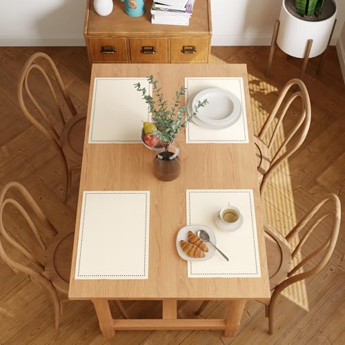 Image of Encasa XO Pure Cotton Hemstitched Table Placemats, Heat Resistant Natural