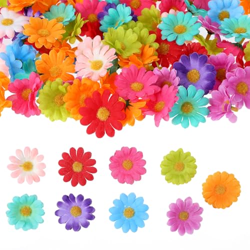 JJUNW 180 cabezas de flores artificiales de margaritas, mini colores para manualidades, flores de tela, flores decorativas variadas para boda, corona, fiesta nupcial, decoración del hogar y el jardín