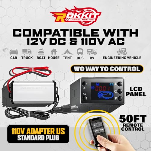 Image of Diesel Heater 8KW 12V /110V with 1.2 Gal Tank for Camping, Diesel Air Heater with Thermostat, Remote Control for Car, RV, Truck, Boat, Campervans, All in One Portable Diesel Heater