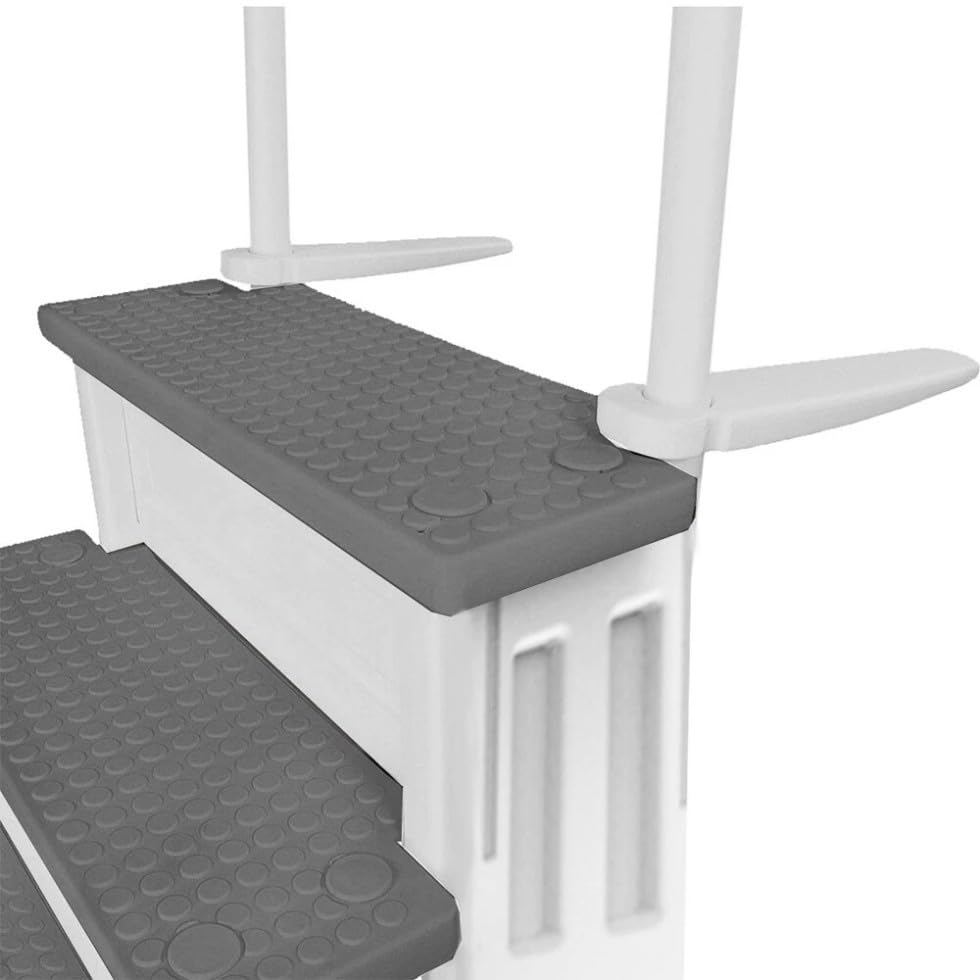 Escalera para piscina blanca con peldaños grises 81 pulg alto miniatura 4