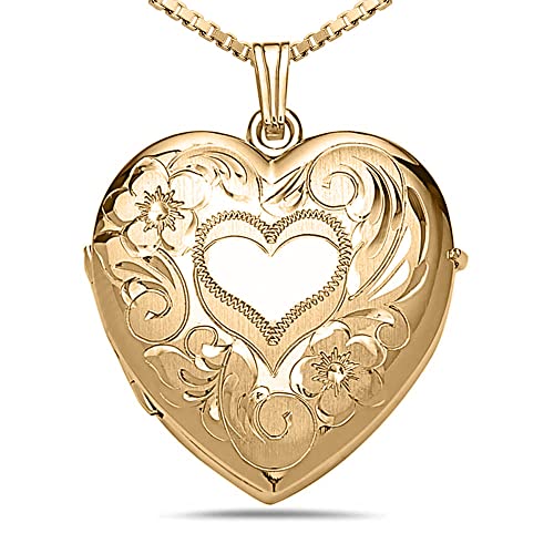 PicturesOnGold.com Personalized Gold Heart Locket Necklace for Women with 4-Page Photo's Heart Locket Necklace 1 1/4 Inch x 1 1/4 Inch in 14K Gold