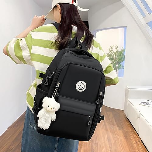 5pcs Backpack Set Large Capacity Patchwork Bookbag Canvas with Pendant3