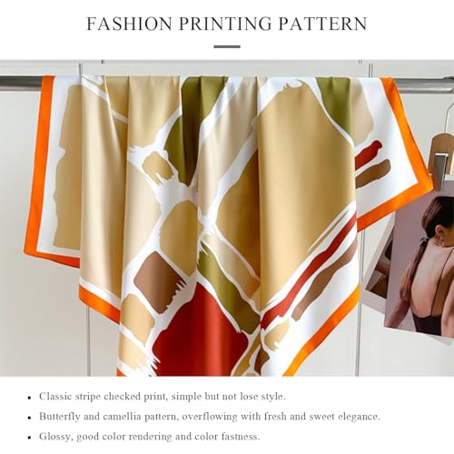 Silk Scarf Women Square Scarf Stripe Plaid Camellia Geometric Pattern Neckerchief Neck Scarf Bandana Headscarf Shawl3