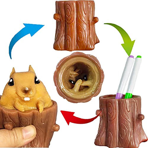 DINGSHUN 4 Pack Evil Squirrel Cup Toys, Decompression Fidget Toy for Kids Adults, Silicone Funny Tricky Pen Tree Stumps, Anxiety Relief Stress Squeeze Sensory Toy, Stress Reliever Autism (B4)