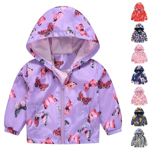 Baby Unisex Girl Boy Windbreaker Jacket Cartoon Print Hooded Zip Up Lightweight Coat Windproof Outwear Coats