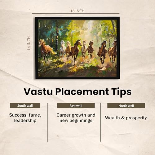 Image of 8 Running Horses Vastu Framed Wall Art Painting For Living Room| Symbol of Growth Eight Horse Wall Painting With Frame for Home & Office, 14x18 Inch