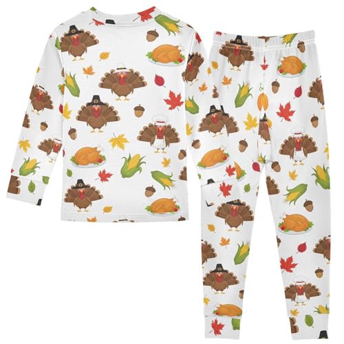 Pajama Sets Long Sleeve Thanksgiving Pattern with Festive Turkey Soft Comfy Sleepwear 2 Piece PJS 3-8T3