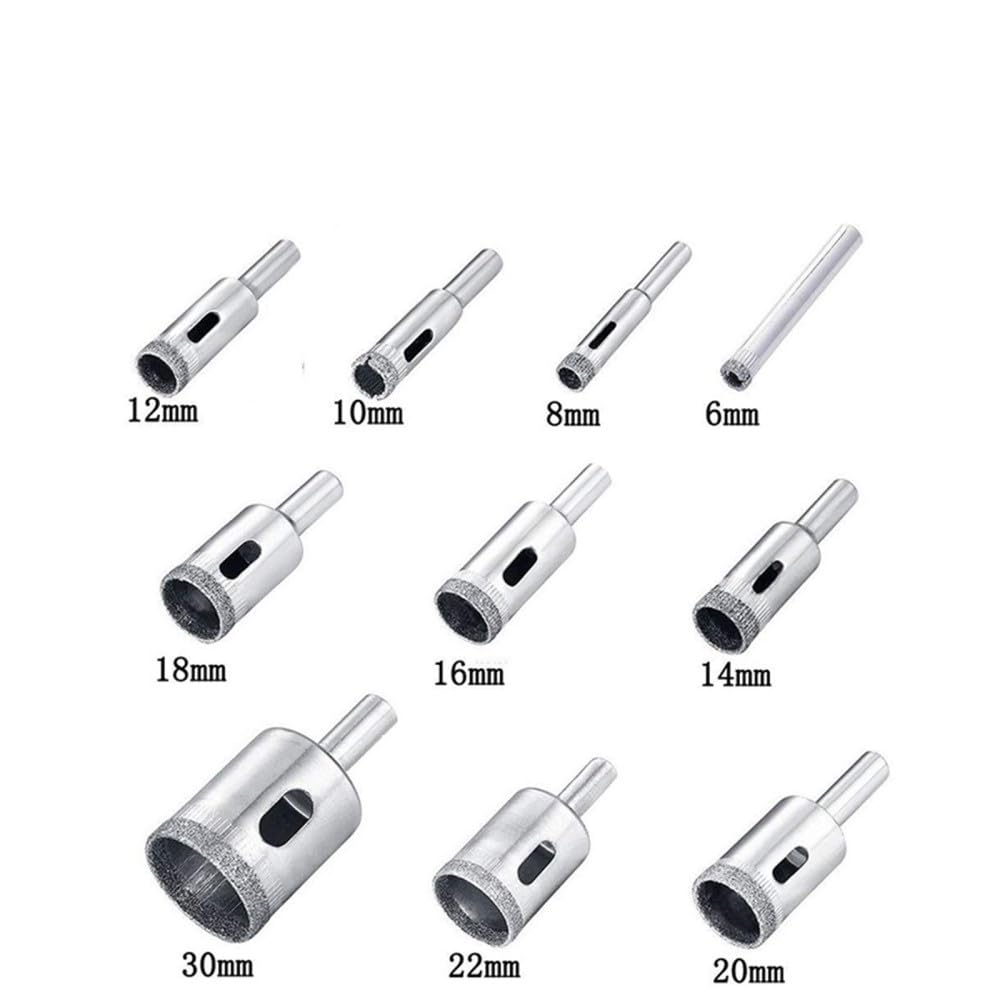 Sega a tazza per piastrelle 15 pezzi Punta per sega a tazza diamantata Punta da trapano per vetro da 6-50 mm per sega a tazza per vetro e ceramica Set di punte rotonde, 15PCS