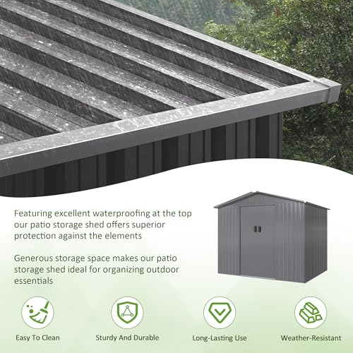 Image of DAUSOLA 8x6 FT Outdoor Storage Shed, Metal Garden Tool Shed with Updated Frame Structure and Lockable Doors, Ideal for Backyard Garden Patio Lawn, Grey