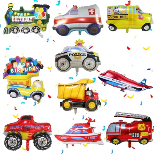 Globo XXL con forma de coche, 10 unidades, globos de papel de aluminio, globos para fiestas de cumpleaños, globos de tren de cumpleaños, globos de bomberos, globos para decoración de fiestas de