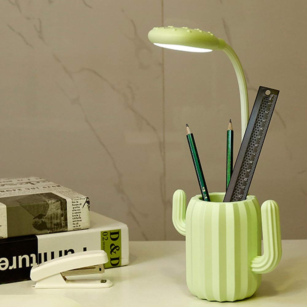 Chenteshangmao Pen Holder Cactus Touch Switch LED Eye Protection Table Lamp Office Learning Reading Table Lamp Elegant Eye protection (Color : Green)