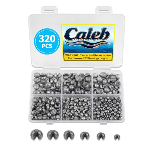 Caleb 320Pcs Split Shot Fishing Weights Sinkers Removable Drop Shot Weights for Freshwater Saltwater Bass Trout Fly Fishing Accessories - 6 Sizes
