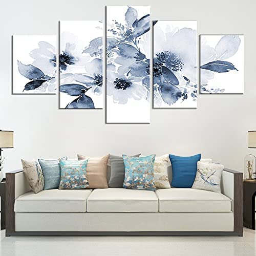 Quadri L&C ITALIA Rosa Blu - Quadro Moderno con Fiori 70 x 50 Stampa su Tela Canvas da Parete Bianco Nero per Soggiorno Salotto Camera da Letto Bagno