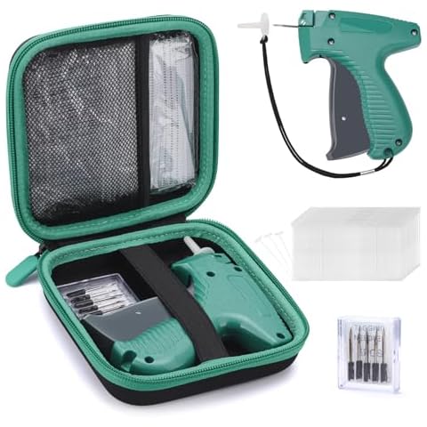 Clothing Tag Gun Kit with Fine Needle Stitch Tag Gun Storage Case 6 Micro Needles 1008 White Micro Fasteners Mini Stitch Tag Gun Attachment for Home Shops Warehouse (Green Tagging Gun) Cover