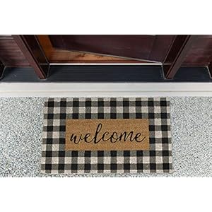 Dii natural coir large front entrance mat outdoor collection decorative checkered doormat with heavy duty pvc backing 17×29 welcome  urban country home decor