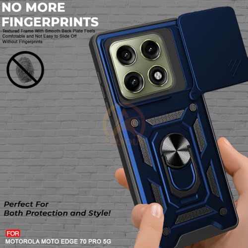 Image of Armor Bumper Back Cover Case for Moto Edge 70 Pro /Moto Edge 70 Pro Plus 5G Rotating Camera Cover, Ring Holder & Kickstand | Heavy Duty & 360 Degree Protection Back Cover (Blue)