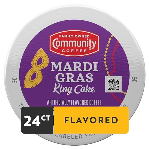 Image of Community Coffee Mardi Gras King Cake Flavored 24 Count Coffee Pods, Medium Roast, Compatible with Keurig 2.0 K-Cup Brewers, 24 Count (Pack of 1)