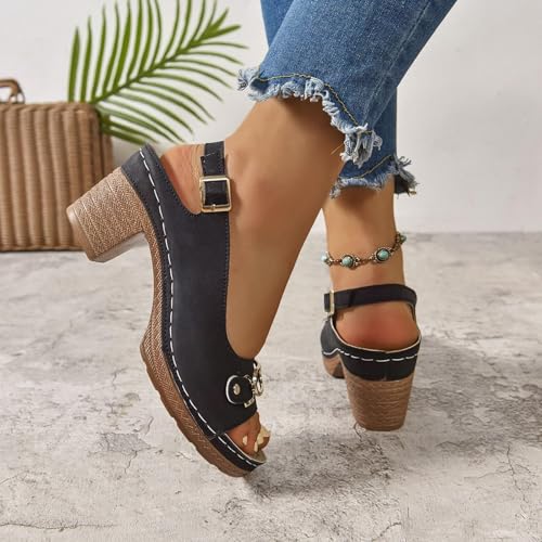 Orthopedic Sandals for Women Strappy Low Chunky Block Heel Sandals Adjustable Slingback Open Toe Heeled Sandal Beach Dress Comfortable Outdoor Shoes2