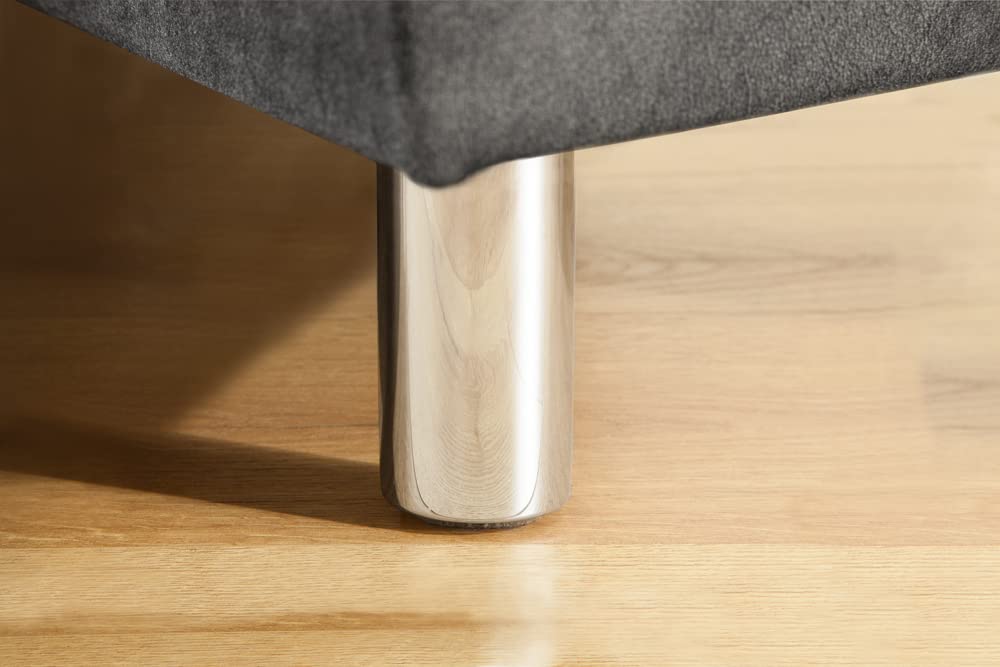 riess-ambiente.de Moderne Wohnlandschaft Kent 220cm grau Samt | Ecksofa Federkern inkl. Hocker und Kissen, Ecksofa mit Schlaffunktion | Sofa in L Form