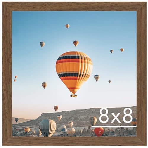 Image of JCJMY 8x8 Picture Frame Brown for Wall Hanging or Tabletop, Wall Mounting Horizontally or Vertically, 8 x 8 Square Wall Gallery Poster Photo Frame with Shatter Resistant Plexiglass, Brown