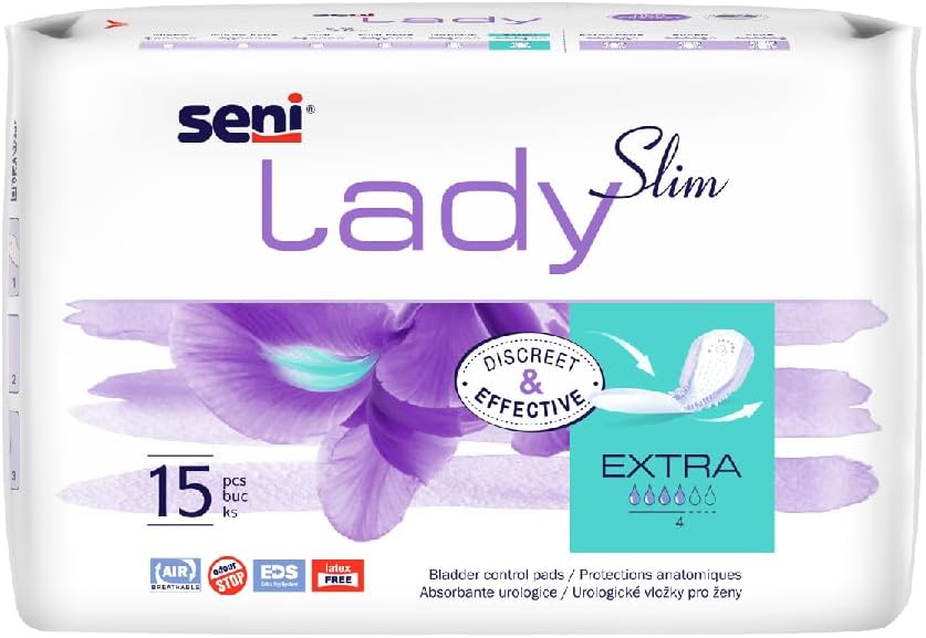 Seni Lady Slim Large Bladder Control Pads | Light Incontinence | Highly Absorbent, Skin Friendly | Size 330 mm | Pack of 1 | 15 Pcs