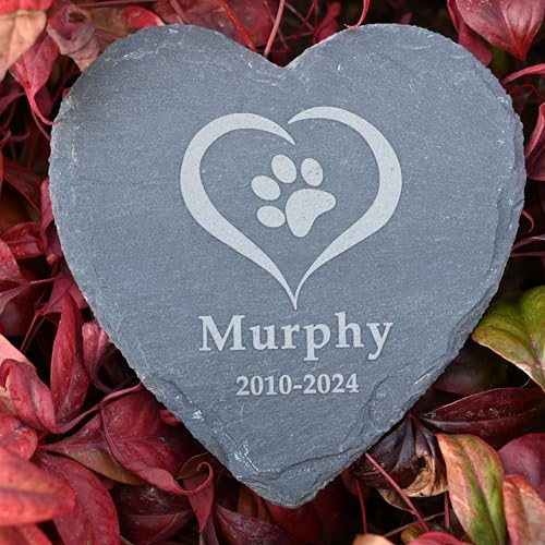 HaEnLab Custom Engraved Pet Memorial Garden Stone 6Inch, Pet Loss Gift, Dog Memorial, Heart Shape Dog Headstone, Dog Memorial Gift for Loss of Dog