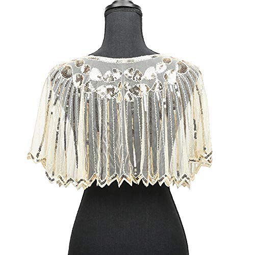 Bacophy Women's 1920s Shawl Wraps Beaded Sequin Gatsby Cape Evening Bolero Flapper Cover Up4