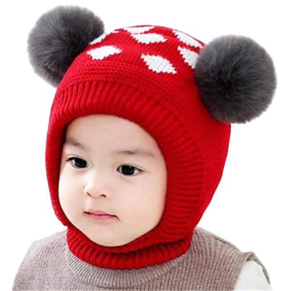 CAPZNMORE Plush Bear Hat With Face Protection, Winter Cute Ear Warm Hat, Windproof Scarf Crochet Skull Cap for Women