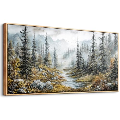 ERQINHUA Large Wall Decor For Bedroom Canvas Wall Art For Living Room Office Decorations Misty Forest Paintings Tree landscape Wall Pictures Printing Picture Artwork Home Decor Wood Framed 24x48 In