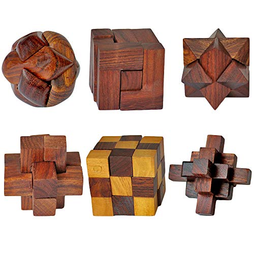 Image of ITOS365 Wooden Puzzle Gift Set - 6 Puzzles in a Wood Box | 3D Brain Teasers for Adults & Teens | Interlocking Puzzle Collection | Unique Gift Idea
