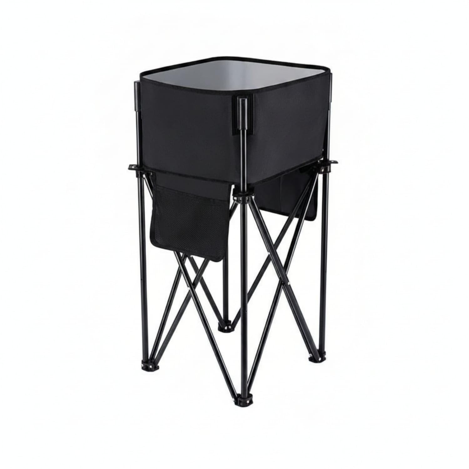 Portable Foldable Storage Rack Metal Frame Cloth Storage Bin Open Top Bin Shelf Organizer Cylindrical for Outdoor, Black, Standard-image-28